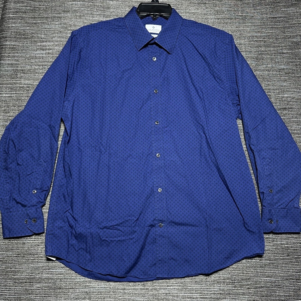 Ryan Seacrest Button Up Shirt Men's 17 Blue Geometric Long Sleeve